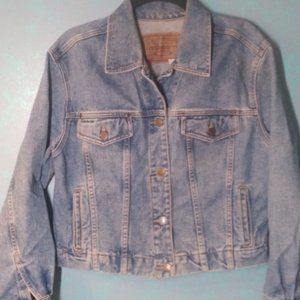 90's Cropped Jean Jacket Claiborne Womens Med-Petite Y2K Acid Washed Denim Coat